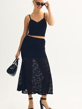 Madden Girl Black Lace Maxi Skirt and Top size L Set